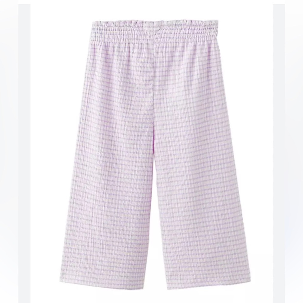 Zara Girls Wide Leg Checkered Gingham Culottes Pants Purple White